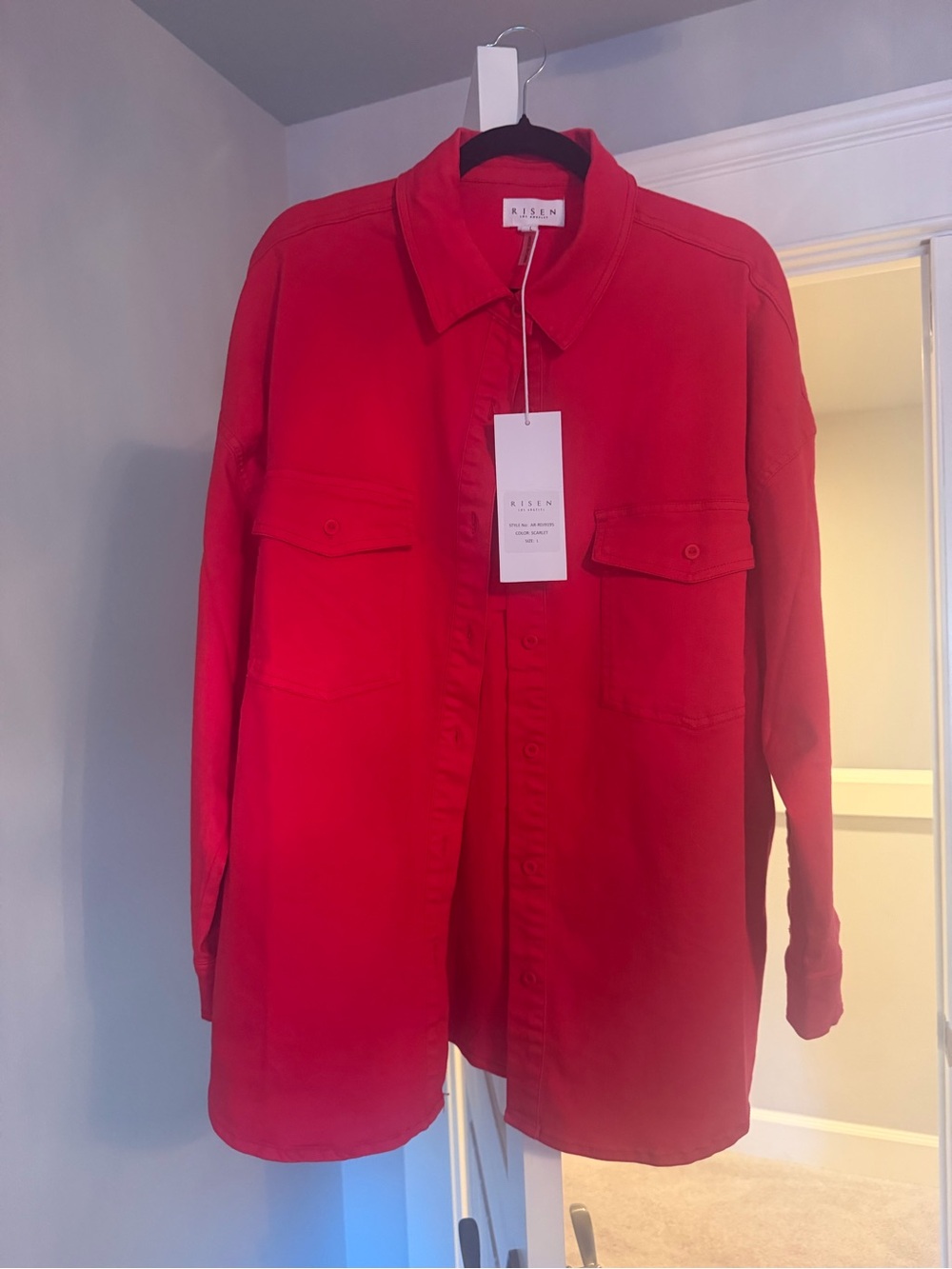 iris Red Button-Front Utility Jacket